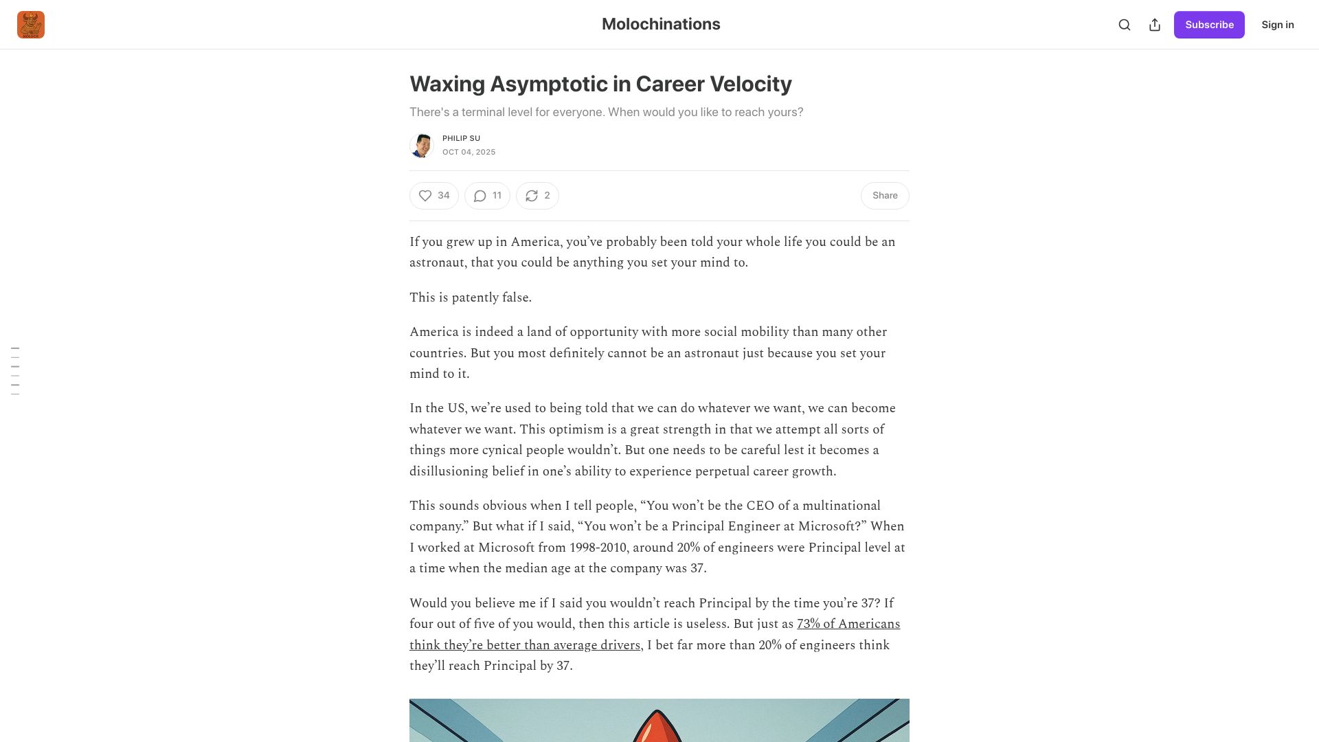 Screenshot of molochinations.substack.com: Career Asymtotes