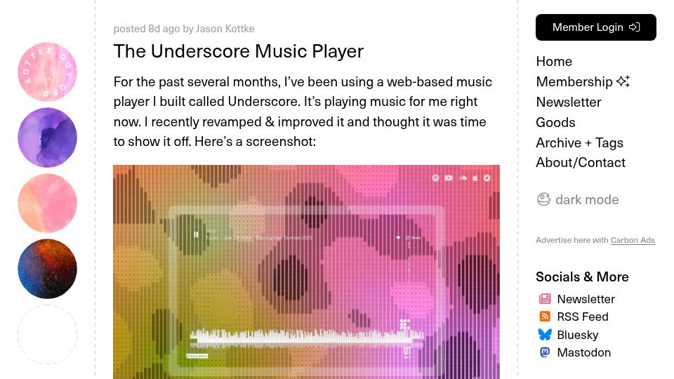 Screenshot of kottke.org: The Underscore Music Player