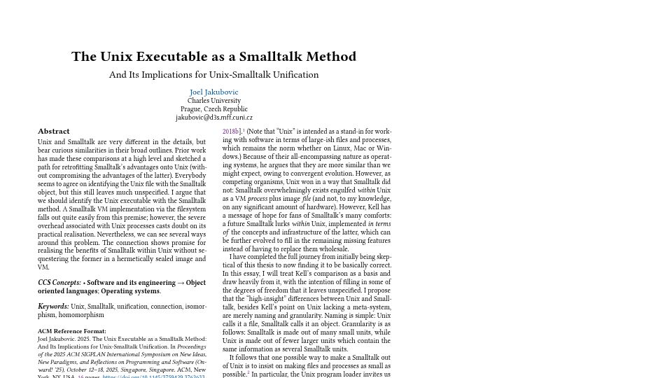 Screenshot of programmingmadecomplicated.wordpress.com: The Unix Executable as a Smalltalk Method [pdf]