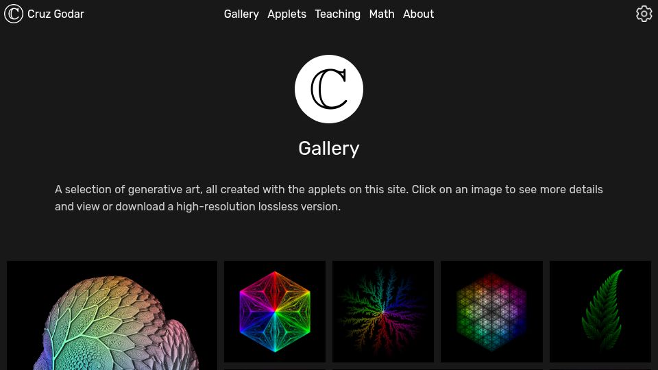 Screenshot of cruzgodar.com: Cruz Godar Generative Art Gallery