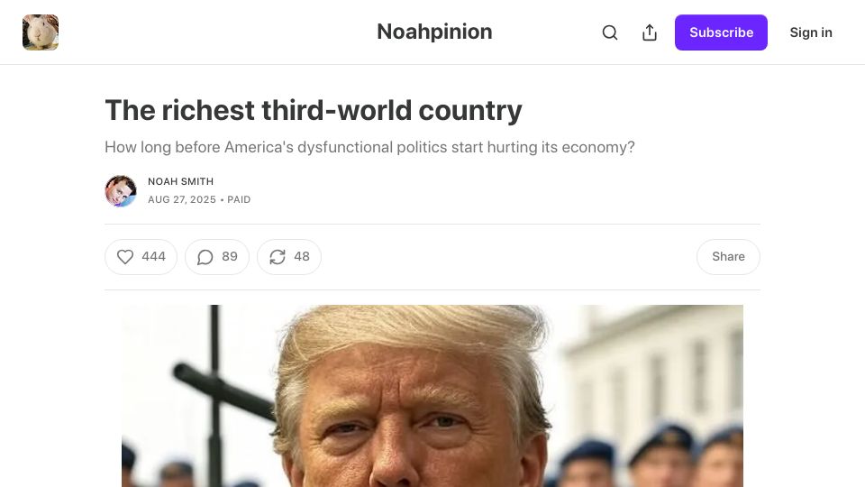 Screenshot of noahpinion.blog: The Richest Third-World Country