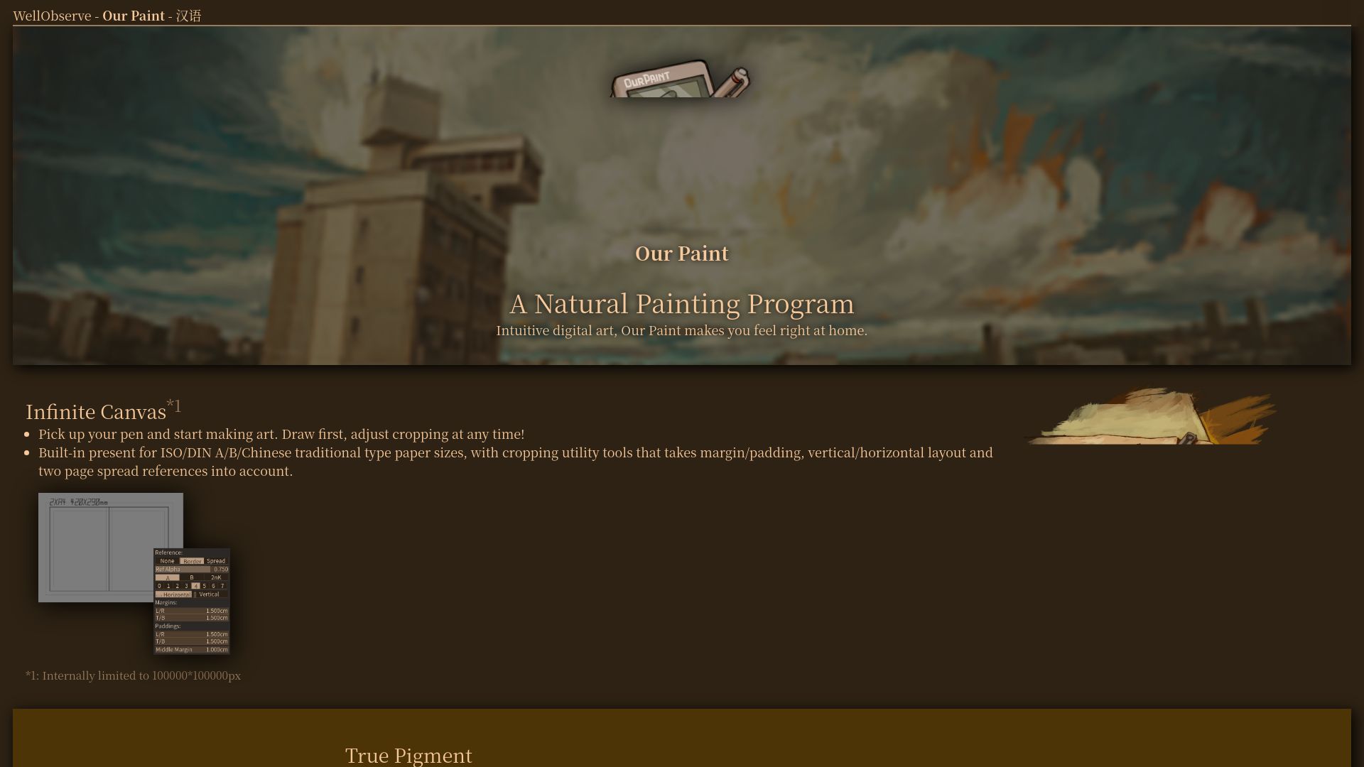 Screenshot of wellobserve.com: Our Paint – A featureless but programmable painting program