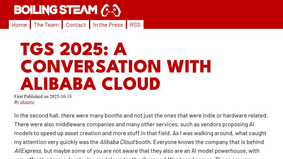 Screenshot of boilingsteam.com: Alibaba Cloud: AI Models, Reducing Footprint of Nvidia GPUs, and Cloud Streaming