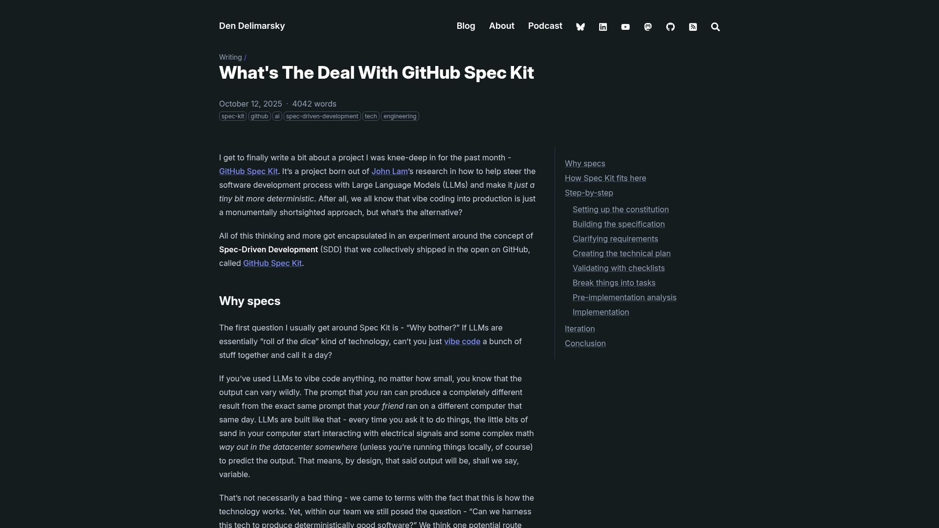 Screenshot of den.dev: What's the Deal with GitHub Spec Kit