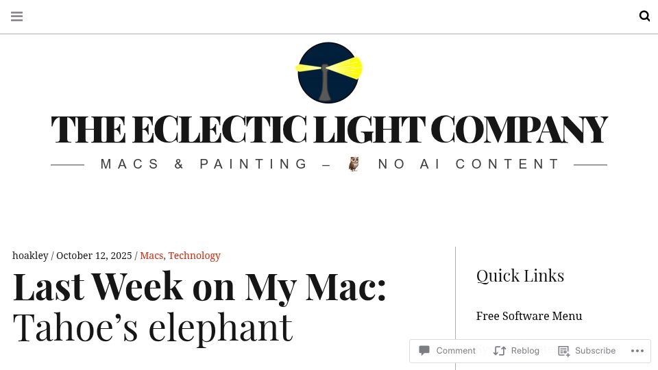 Screenshot of eclecticlight.co: Tahoe's Elephant