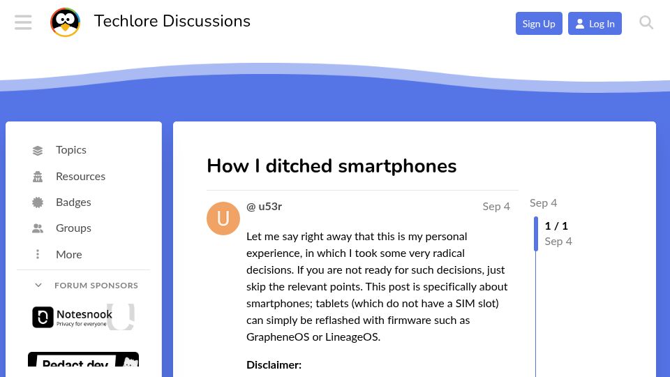 Screenshot of discuss.techlore.tech: How I ditched smartphones
