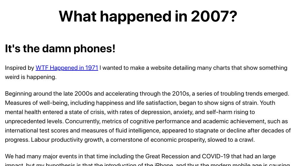 Screenshot of whathappenedin2007.com: What Happened in 2007?