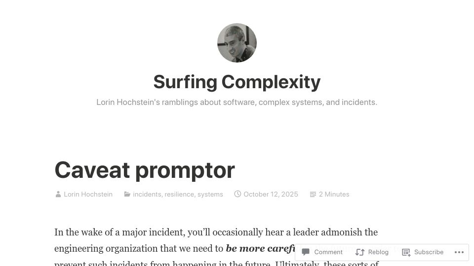 Screenshot of surfingcomplexity.blog: Caveat Prompter