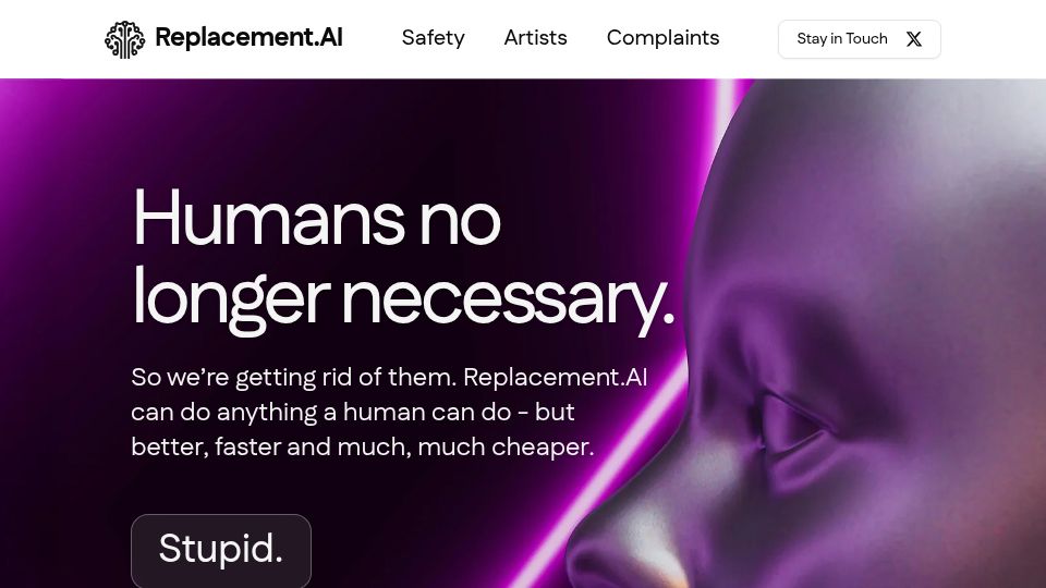 Screenshot of replacement.ai: Replacement.ai