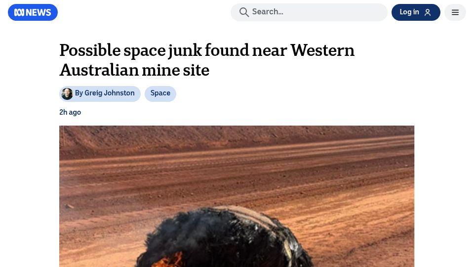 Screenshot of abc.net.au: Space junk falls on Western Australian minesite