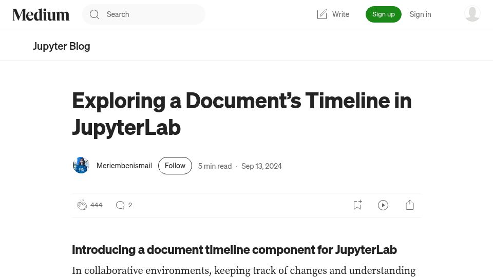 Screenshot of blog.jupyter.org: Jupyter Collaboration has a history slider