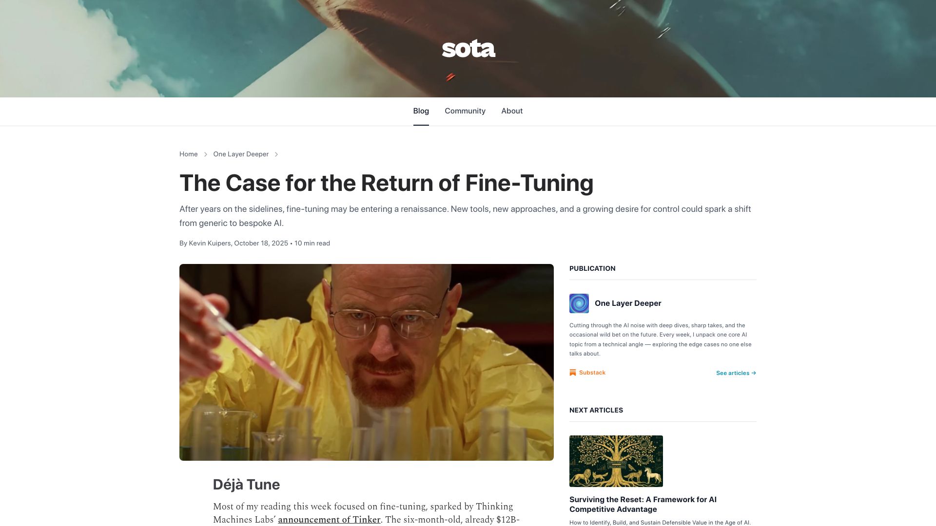 Screenshot of welovesota.com: The case for the return of fine-tuning