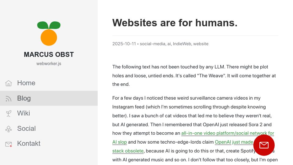 Screenshot of marcus-obst.de: Websites Are for Humans