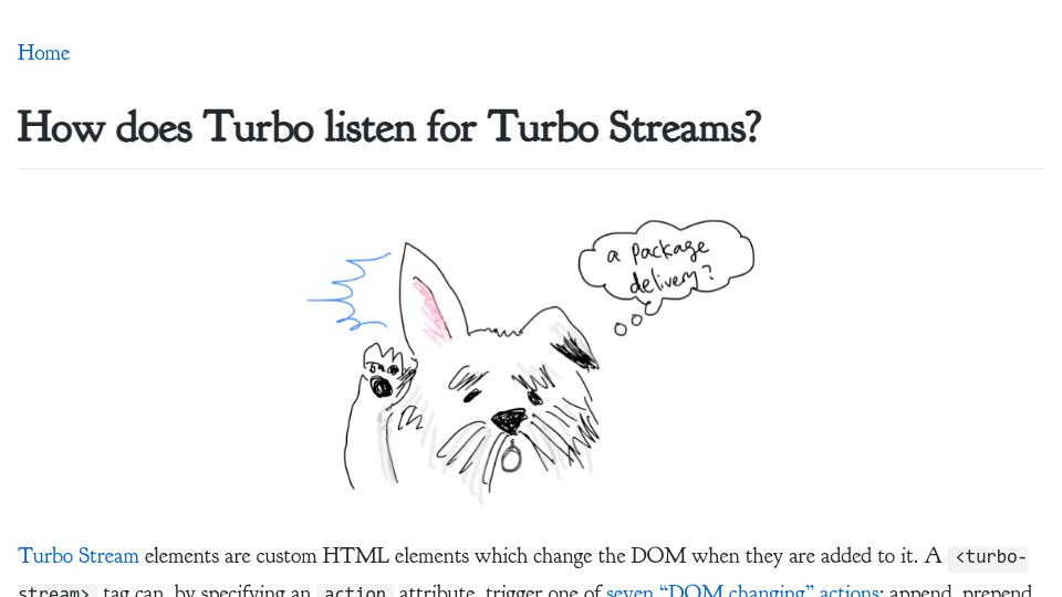 Screenshot of ducktypelabs.com: How does Turbo listen for Turbo Streams