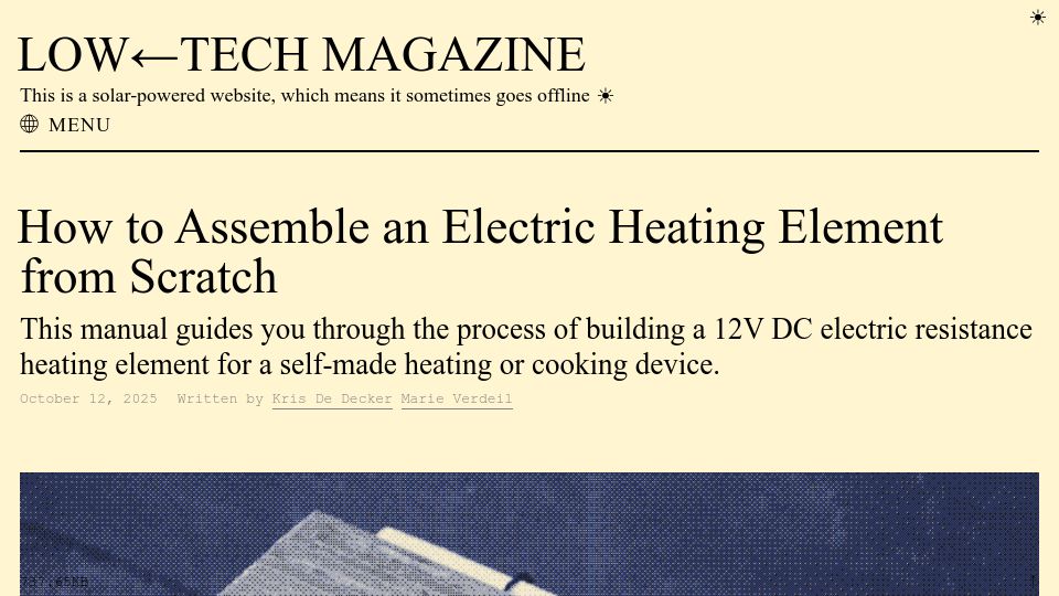Screenshot of solar.lowtechmagazine.com: How to Assemble an Electric Heating Element from Scratch