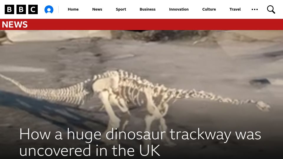 Screenshot of bbc.co.uk: How one of the longest dinosaur trackways in the world was uncovered in the UK
