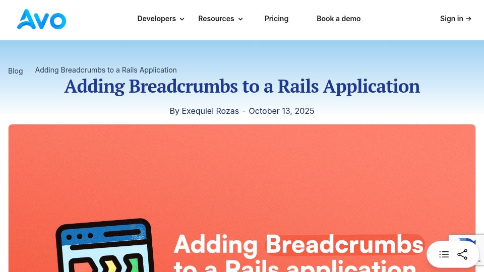 Screenshot of avohq.io: Adding Breadcrumbs to a Rails Application