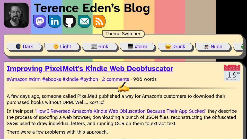 Screenshot of shkspr.mobi: Improving PixelMelt's Kindle Web Deobfuscator