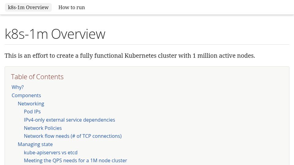 Screenshot of bchess.github.io: K8s with 1M nodes