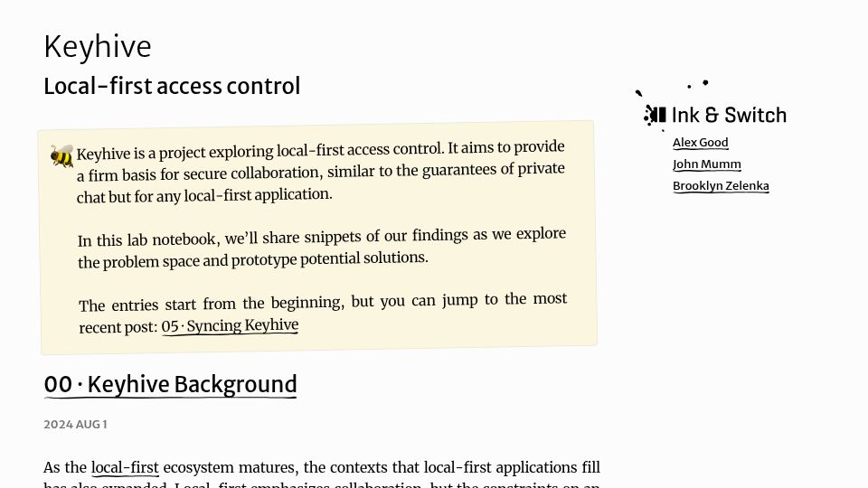 Screenshot of inkandswitch.com: Keyhive – Local-first access control