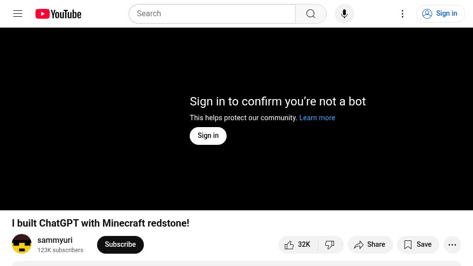 Screenshot of youtube.com: I built ChatGPT with Minecraft redstone [video]