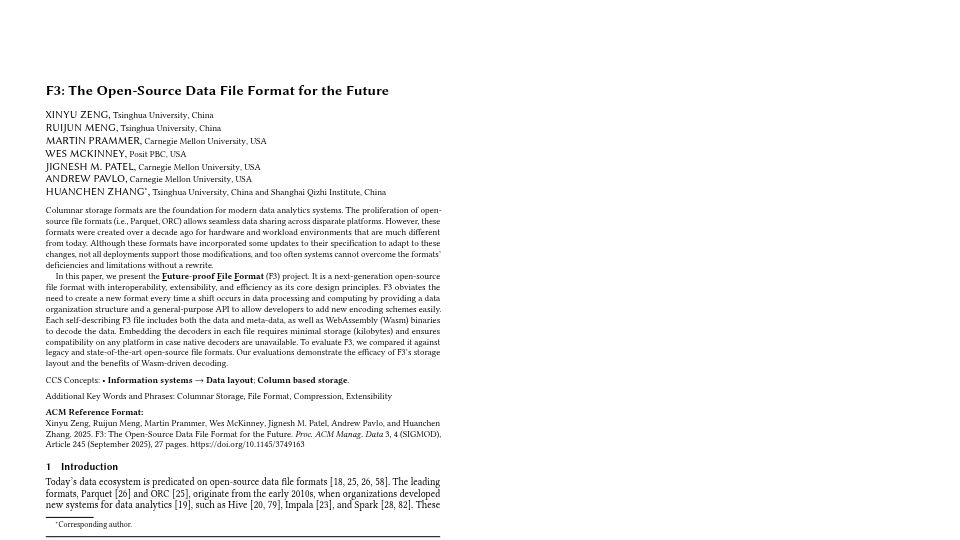 Screenshot of db.cs.cmu.edu: F3: Open-source data file format for the future [pdf]