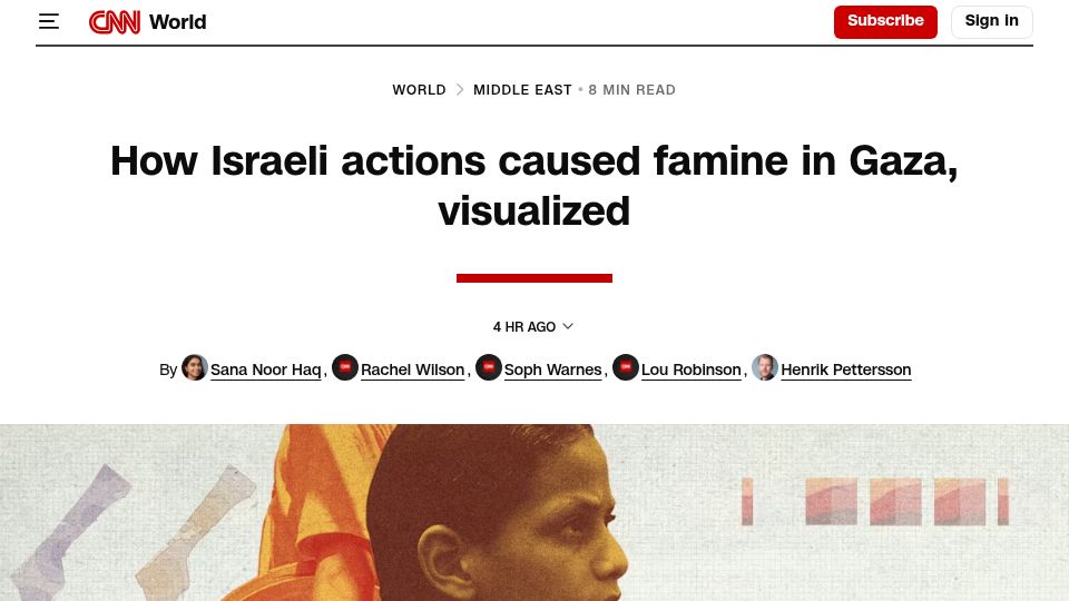 Screenshot of cnn.com: How Israeli actions caused famine in Gaza, visualized