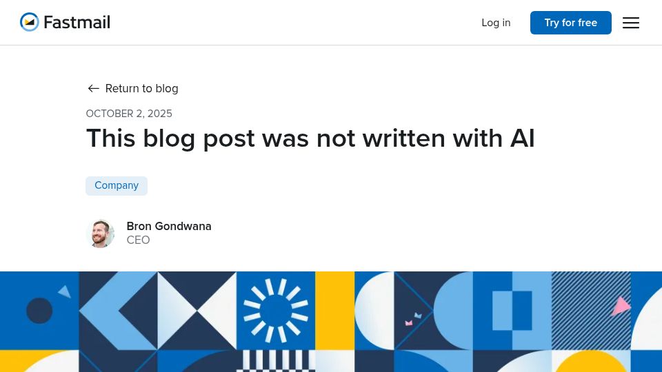 Screenshot of fastmail.com: Email immutability matters more in a world with AI