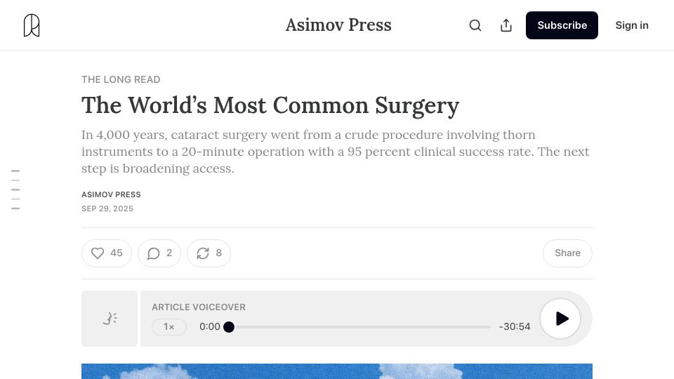 Screenshot of asimov.press: The history of cataract surgery