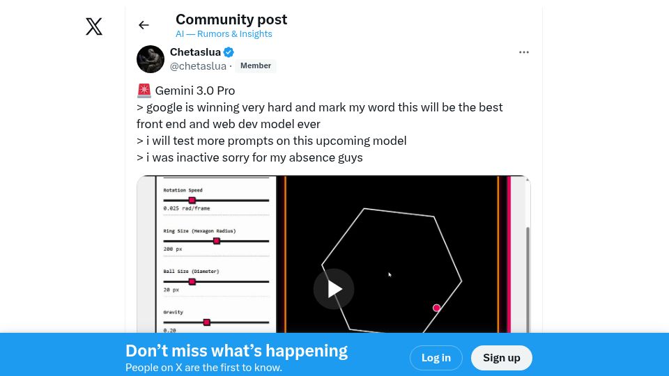 Screenshot of twitter.com: Gemini 3.0 Pro – early tests
