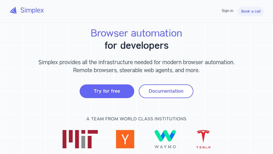Screenshot of simplex.sh: Launch HN: Simplex (YC S24) – Browser automation platform for developers