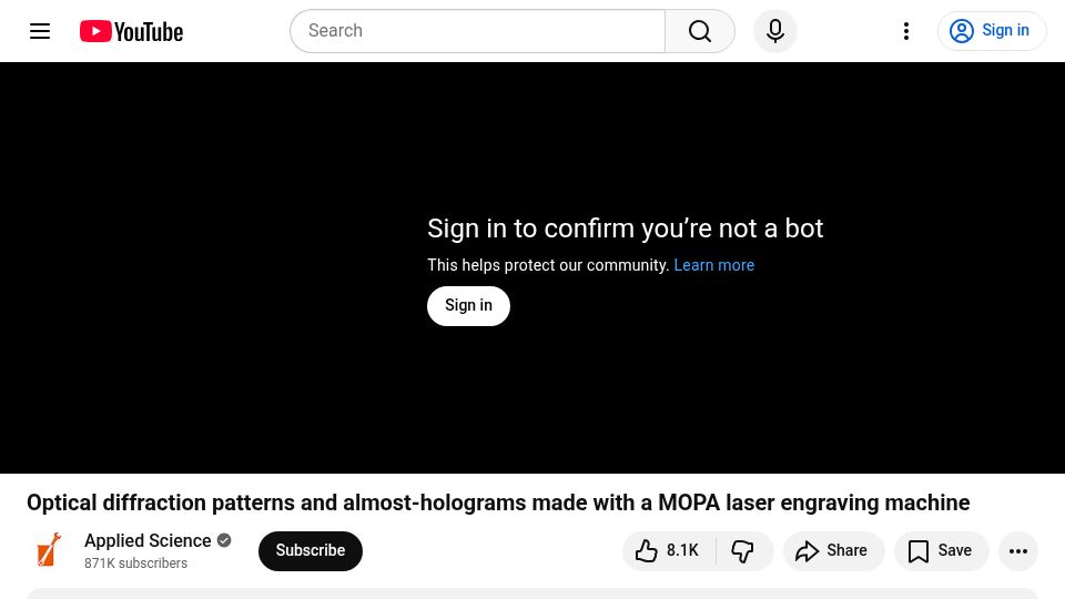 Screenshot of youtube.com: Optical diffraction patterns made with a MOPA laser engraving machine [video]