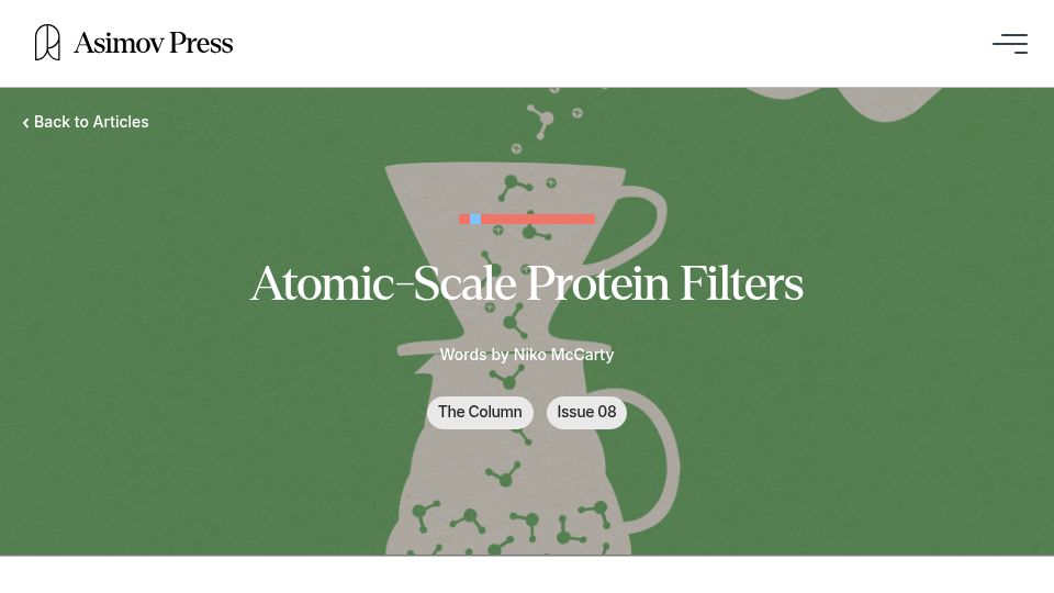 Screenshot of press.asimov.com: Atomic-Scale Protein Filters