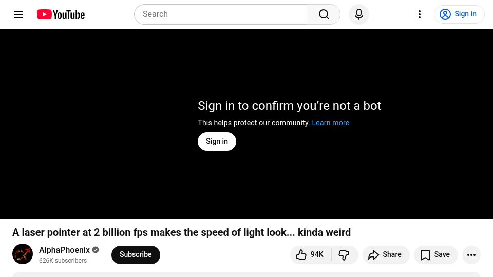 Screenshot of youtube.com: A laser pointer at 2B FPS [video]
