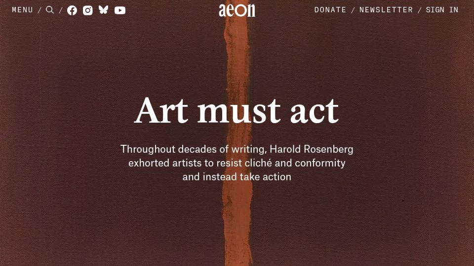Screenshot of aeon.co: Art Must Act
