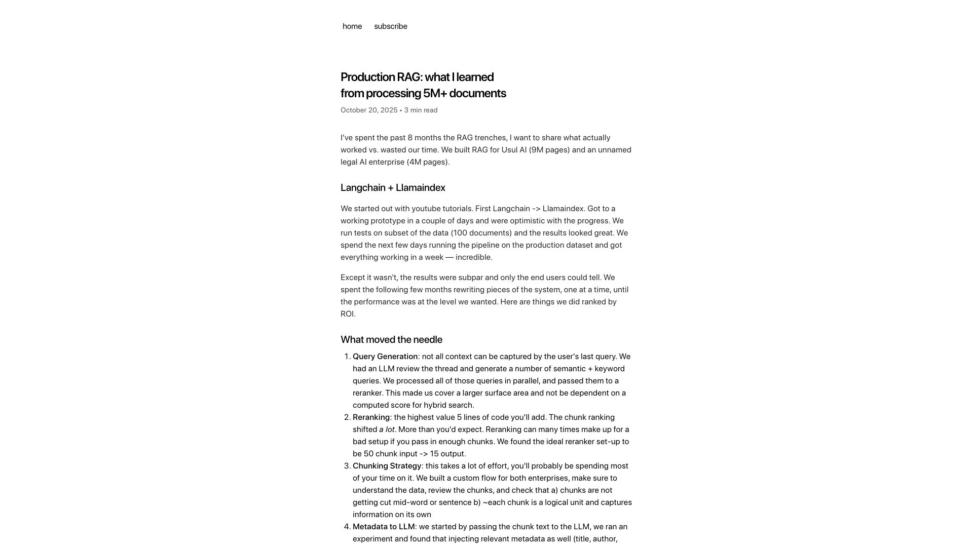 Screenshot of blog.abdellatif.io: Production RAG: what I learned from processing 5M+ documents