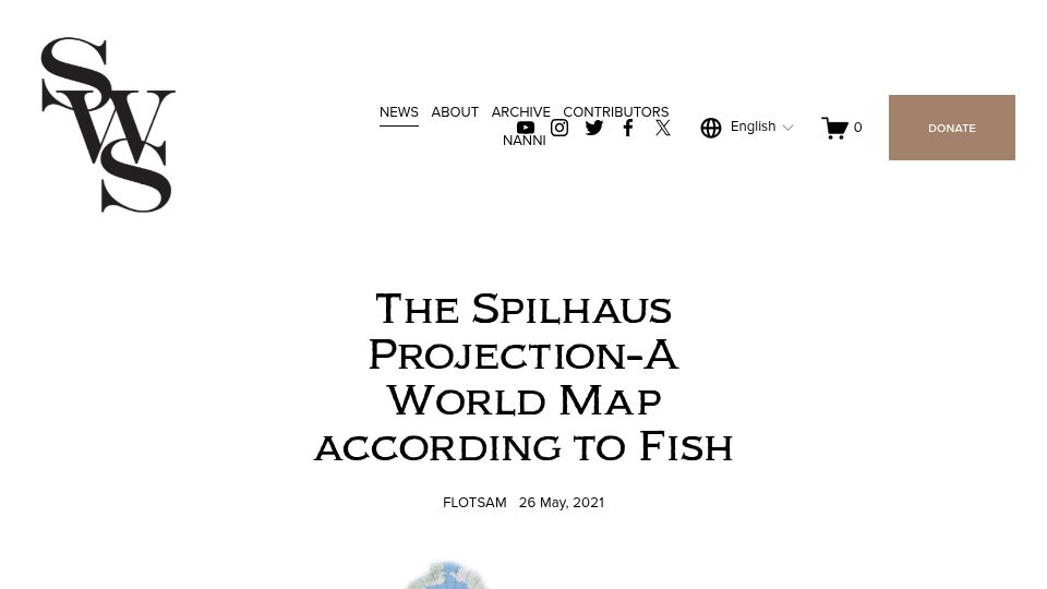 Screenshot of southernwoodenboatsailing.com: The Spilhaus Projection: A world map according to fish