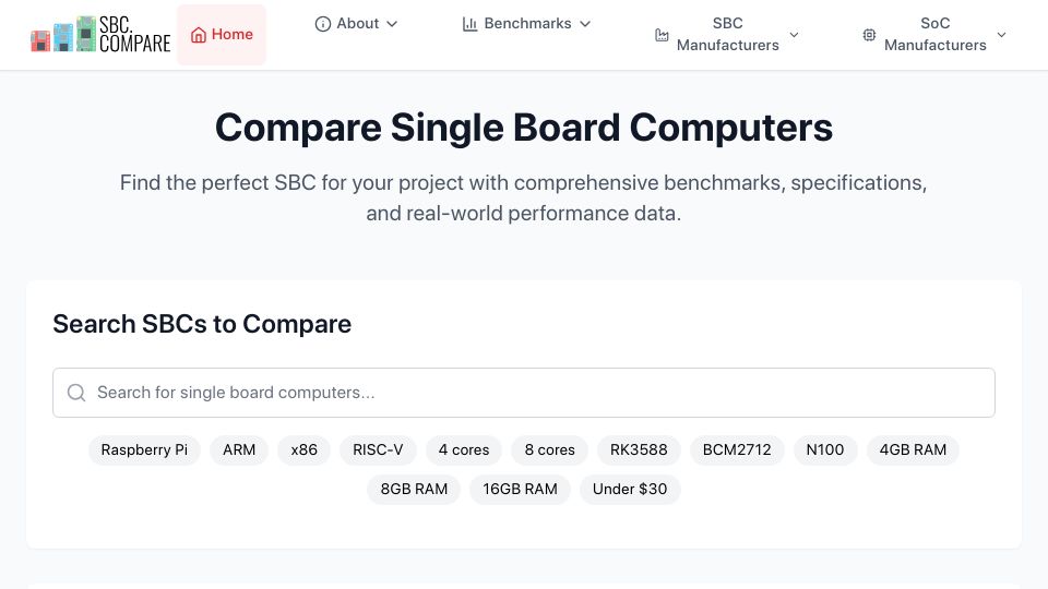 Screenshot of sbc.compare: Compare Single Board Computers