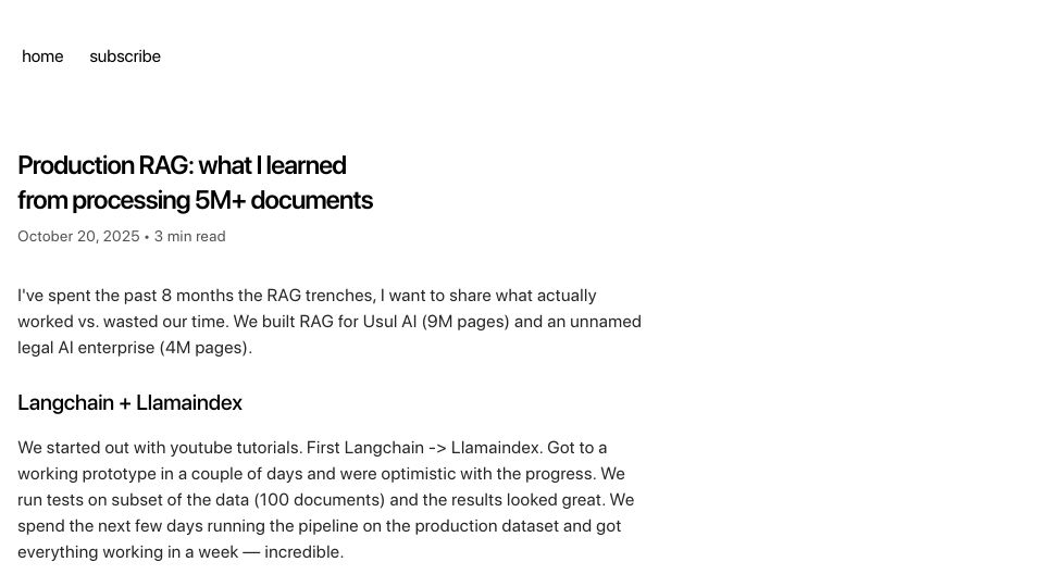 Screenshot of blog.abdellatif.io: Production RAG: what I learned from processing 5M+ documents