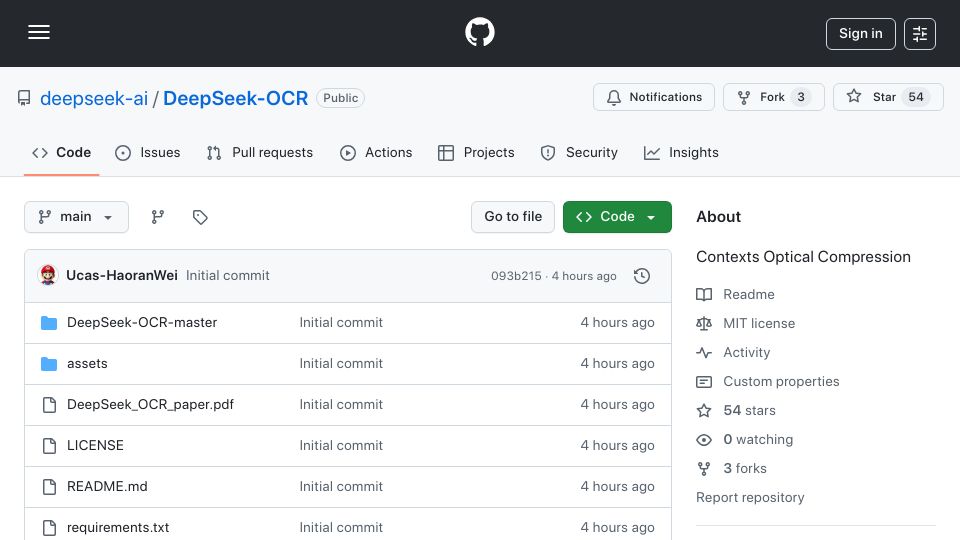 Screenshot of github.com: DeepSeek OCR