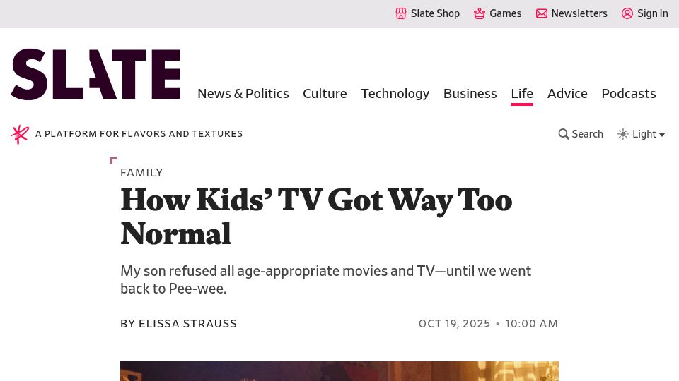 Screenshot of slate.com: How Kids' TV Got Way Too Normal