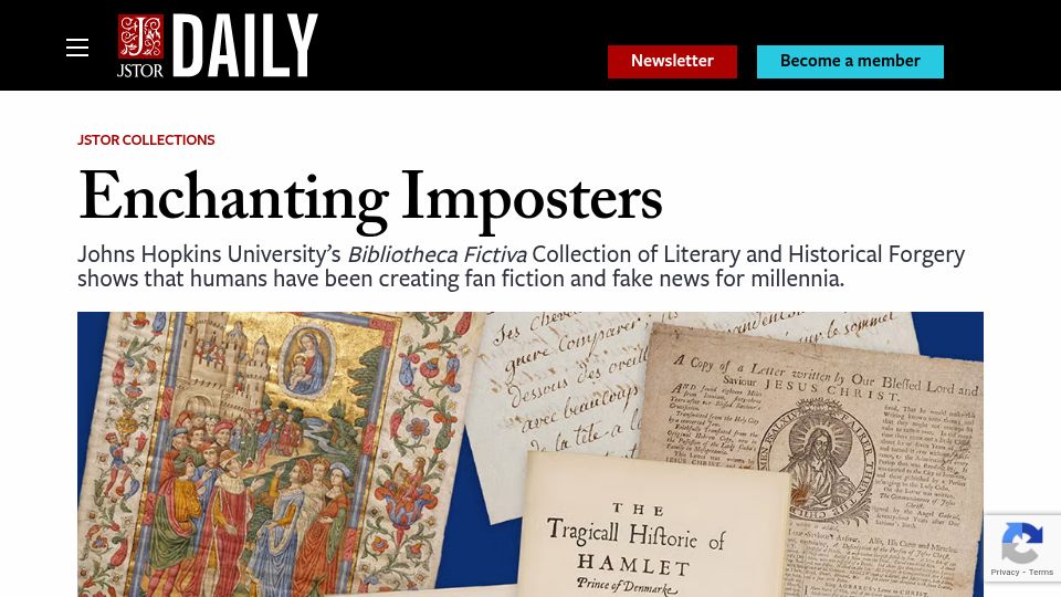 Screenshot of daily.jstor.org: Enchanting Imposters