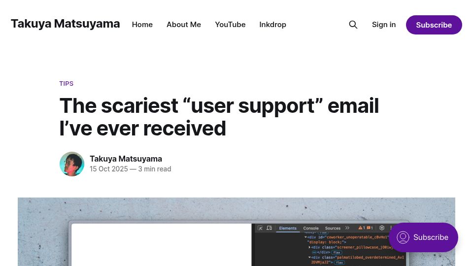 Screenshot of devas.life: The scariest "user support" email I've received
