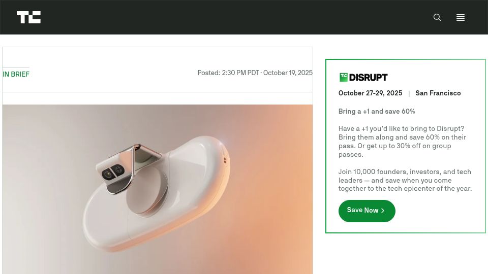 Screenshot of techcrunch.com: Kohler launches smart toilet camera