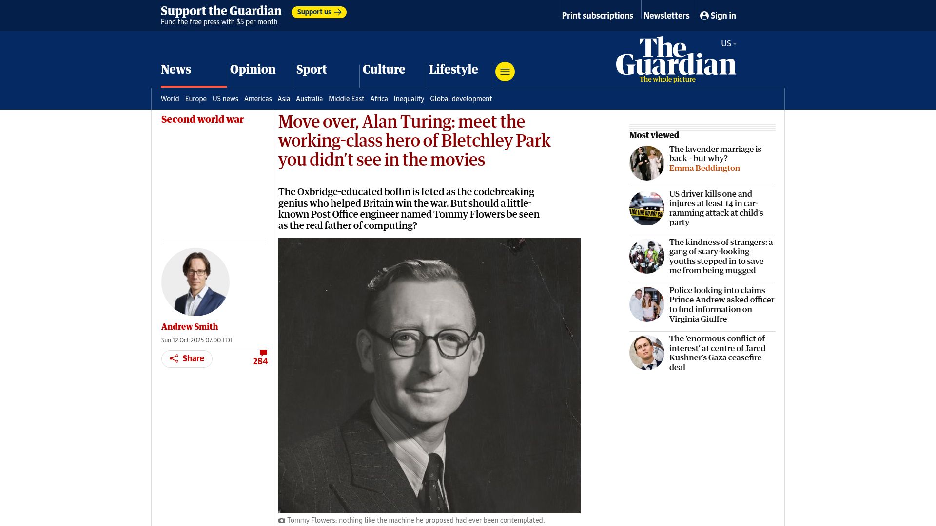 Screenshot of theguardian.com: The working-class hero of Bletchley Park you didn't see in the movies