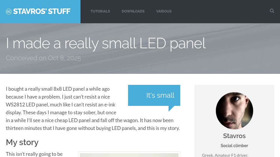 Screenshot of stavros.io: I made a small LED panel