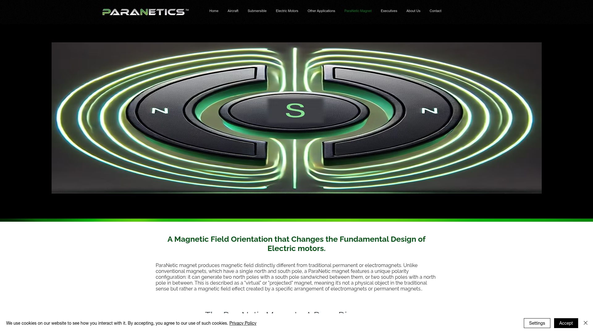 Screenshot of paranetics.com: A magnetic field orientation that changes the fundamental design of motors