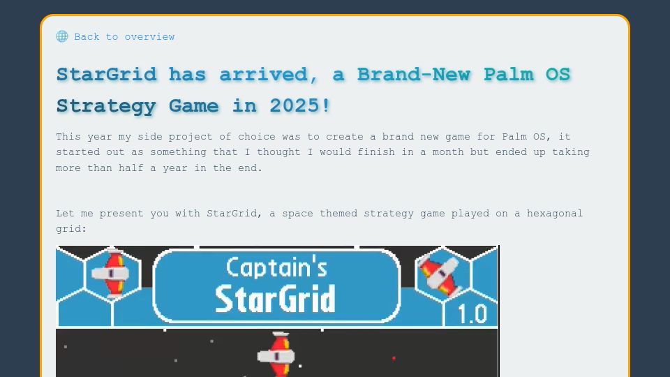 Screenshot of quarters.captaintouch.com: StarGrid: A new Palm OS strategy game