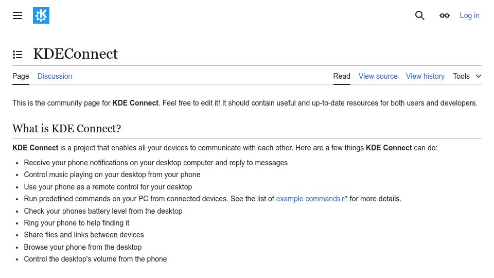 Screenshot of community.kde.org: KDE Connect: Enabling communication between all your devices