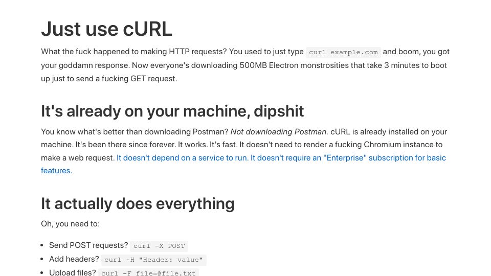 Screenshot of justuse.org: Just Use Curl